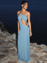 Halter Skew Collar Hollow Out Backless Long Dress