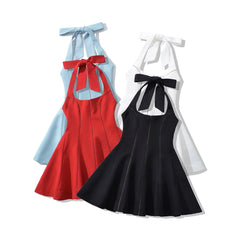 Bow Halter Spliced Ball Gown Backless Dresses