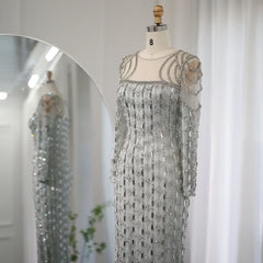 Mermaid Long Sleeves Stripes Prom Gown