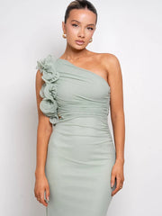 One Shoulder Ruffles Women Maxi Dress