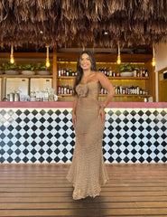 Knitted 3D Flower Solid Ankle Length Dress