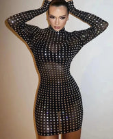 Diamond Crystal Long Sleeved Mini Dress