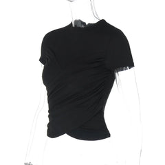 Black Pleated Bandage Cropped T-Shirt Y2K Streetwear