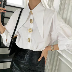White Shirt With Large Gold Buttons