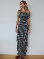 Black Polka Dot Off-shoulder Maxi Dress