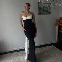 Bows Contrast Color Ribbon Long Dress