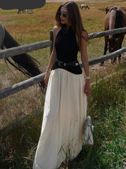 Contrast Patchwork Halter Backless Long Bodycon Dress