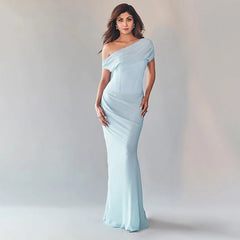 Patchwork Diagonal Collar Women Maxi Dress