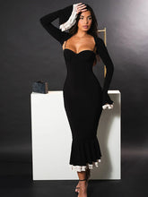 Patchwork Square Collar Evening Fishtail Dress