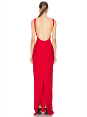 Deep V Neck Red Sleeveless Bodycon Long Dress