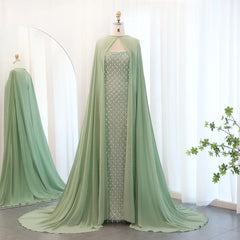 Pearl & Crystal Mermaid Evening Gown with Cape
