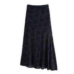 Texture Blue Top Asymmetrical Long Skirt Suit