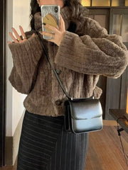 Cropped Faux Buttoned Fur Coat