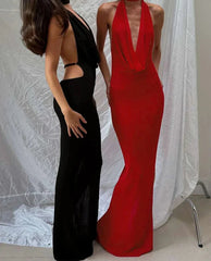 Halter Low Swinging Neck Maxi Dress