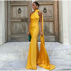Yellow Satin Maxi Dress