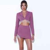 Purple Tassel Skirt and Long Sleeve Jacket Set