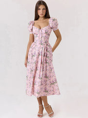 Mid-Calf Printed Backless Dress