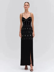 Minikleid mit Diamantquasten, Spaghettiträgern und offenem Rücken