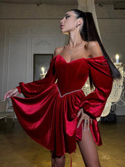 Velvet Strapless Mini Dress Off Shoulder Party Outfit
