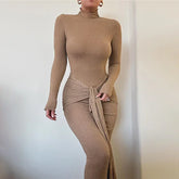 Long Sleeve Drape Turtleneck Maxi Dress