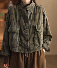 Vintage Cotton Linen Plaid Quilted Jacket