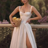 Wire Corset Style Low Waist White Midi Dress