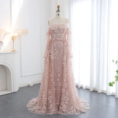 3D Floral Pink Evening Gown with Overskirt