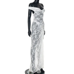 Lace Deep V Sleeveless Tight Split Long Dress