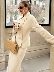 Solid Stand Collar Jackets and Skirts Suit