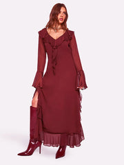 Ruffles Red Flare Sleeve Maxi Dress
