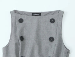 Buttoned Boat Neck Sleeveless Grey Vest Top