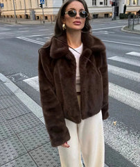 Faux Fur Lapel Side Pockets Coat