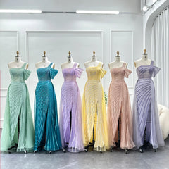 Sage Green One-Shoulder Evening Gown with Overskirt