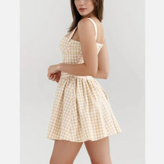 Cross Ribbon Folds Hem Ball Gown Swing Mini Dress