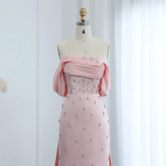 Baby Pink Off-the-Shoulder Evening Gown
