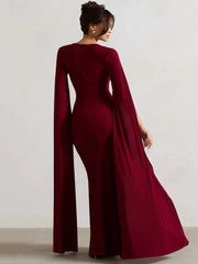 Elegant Cape Sleeve Maxi Dress with High Split