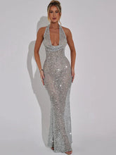 Halter Neck Backless Glitter Long Dress