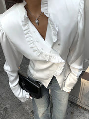 Ruffles White Long Sleeve Shirt