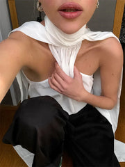 White Turtleneck Twist Lace-Up Top