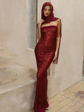 Strapless Sequin Slit Backless Dress