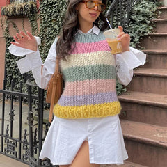 Rainbow Striped Knitted Sleeveless Sweater