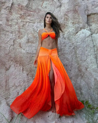 Gradient 3-Piece Bikini Skirt Thong Bathing Suit