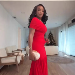 One Shoulder Mesh Solid Maxi Dress