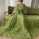 3D Floral Evening Gown with Plunging V-Neck