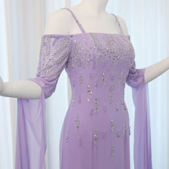 Lilac Mermaid Evening Gown with Cape Sleeves
