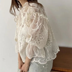 Embroidered Shirt and Strap Two Piece Lace Top