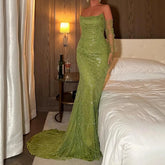 Green Mermaid Evening Gown with Gloves