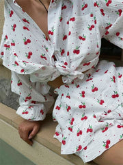 Ruffled Printed Long Sleeve Top and Shorts Sets