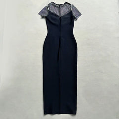 Black Diamante Evening Midi Dress