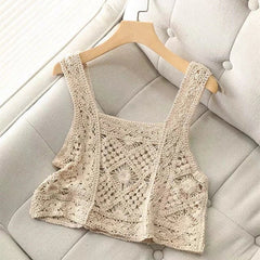 Crochet Hollow Out Geometric Pattern Knitted Top